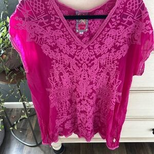 Johnny Was Pink on Pink Silk Tunic XL